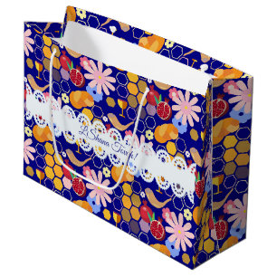 Happy Rosh Hashanah Jewish New Year Floral Pattern Large Gift Bag