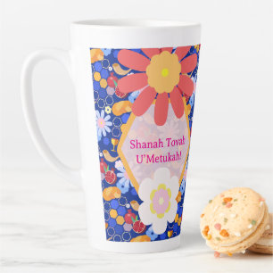 Happy Rosh Hashanah Jewish New Year Floral Pattern Latte Mug