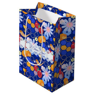 Happy Rosh Hashanah Jewish New Year Floral Pattern Medium Gift Bag