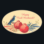 Happy Rosh Hashanah Jewish New Year Floral Pattern Oval Sticker<br><div class="desc">"Happy Rosh Hashanah" Lettering "L'Shana Tova" Jewish New Year Holiday Wishes "Shanah Tovah U’Metukah! May your year be sweet and good." symbols card. Torah, Honey and apple, shofar, pomegranate, star of David, Flowers, Rosh Hashana traditional fruits autumn season, Shanah Tovah festival Party decoration, sukkot event. Judaica Religion. Vintage. Happy Rosh...</div>
