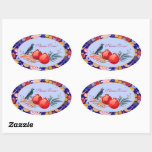 Happy Rosh Hashanah Jewish New Year Floral Pattern Oval Sticker<br><div class="desc">"Happy Rosh Hashanah" Lettering "L'Shana Tova" Jewish New Year Holiday Wishes "Shanah Tovah U’Metukah! May your year be sweet and good." symbols card. Torah, Honey and apple, shofar, pomegranate, star of David, Flowers, Rosh Hashana traditional fruits autumn season, Shanah Tovah festival Party decoration, sukkot event. Judaica Religion. Vintage. Happy Rosh...</div>