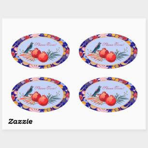 Happy Rosh Hashanah Jewish New Year Floral Pattern Oval Sticker