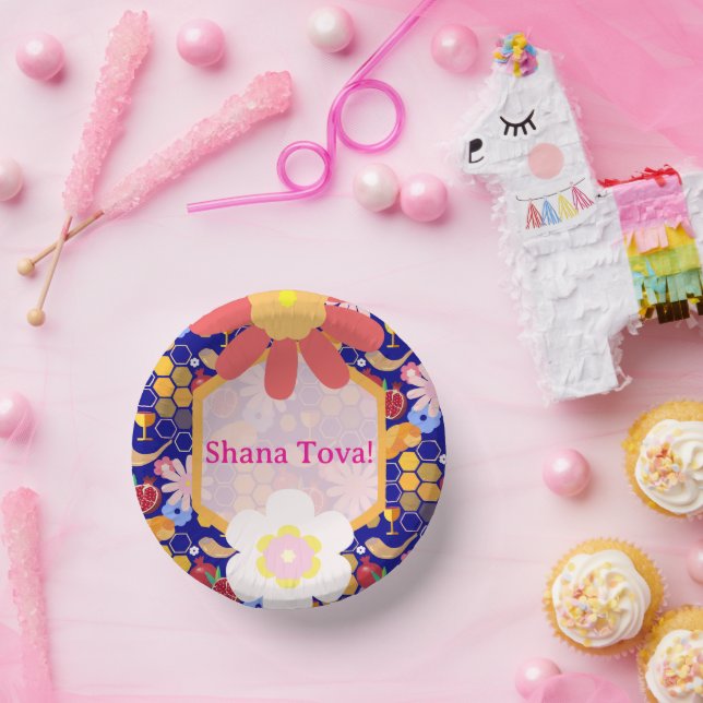 Happy Rosh Hashanah Jewish New Year Floral Pattern Paper Bowls (Party)