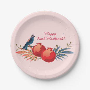 Happy Rosh Hashanah Jewish New Year Floral Pattern Paper Plates