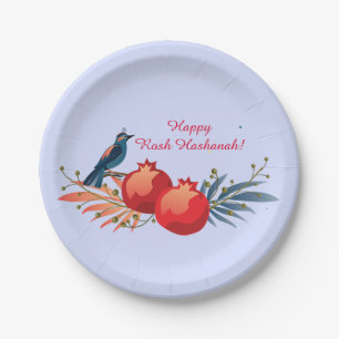 Happy Rosh Hashanah Jewish New Year Floral Pattern Paper Plates