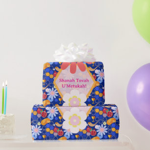 Happy Rosh Hashanah Jewish New Year Floral Pattern Wrapping Paper
