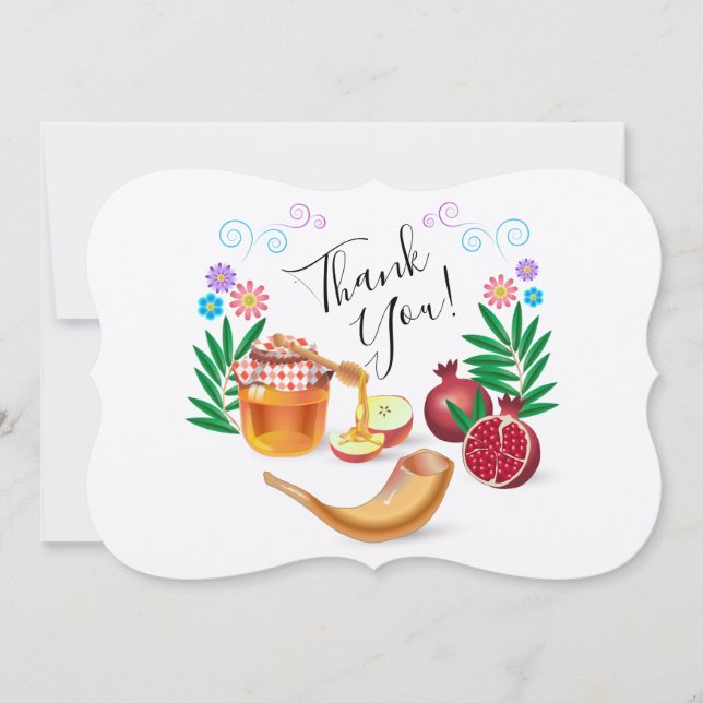 Happy Rosh Hashanah Jewish New Year Honey & Apple Thank You Card (Front)