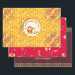 Happy Rosh Hashanah Jewish New Year Honey & Apple Wrapping Paper Sheets<br><div class="desc">Happy Rosh Hashanah Jewish New Year Holiday symbols greeting, Thank You - card. Torah, Honey and apple, shofar, pomegranate, star of David, gold honeycomb background, Rosh hashana, traditional fruits, autumn, sukkot. Judaica. Hand Drawn Watercolor. Crafts & Party Supplies > Gift Wrapping Supplies > Wrapping Paper, seasonal. Include - Custom Text...</div>
