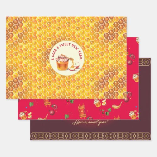 Happy Rosh Hashanah Jewish New Year Honey  Apple Wrapping Paper Sheets