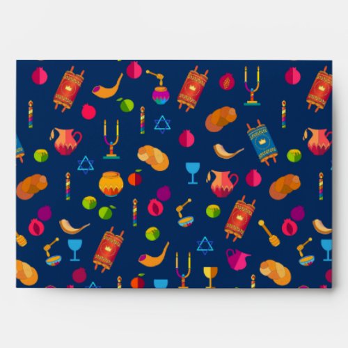 Happy Rosh Hashanah Jewish New Year Navy Pattern Envelope