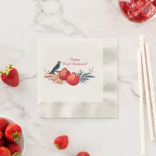 Happy Rosh Hashanah Jewish New Year Pomegranates Napkins (Insitu)