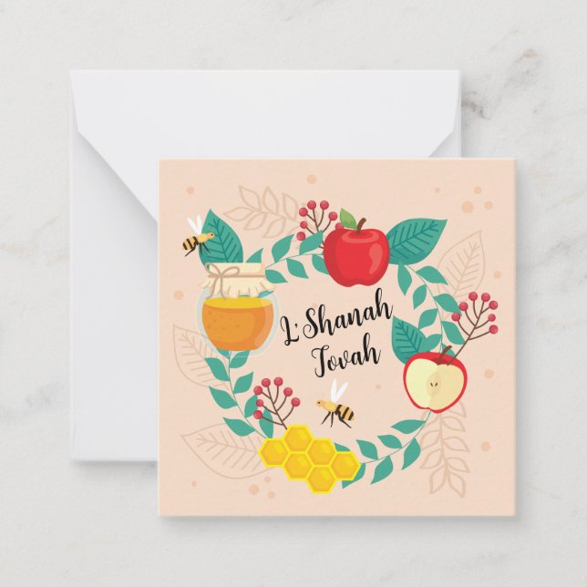 Happy Rosh Hashanah L'Shanah Tovah Holiday Note Card (Front)