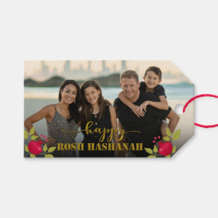 Happy Rosh Hashanah Luxury Gold Script Photo Gift Tags