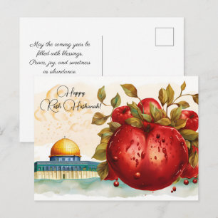 Happy Rosh Hashanah with Dome of Rock & apple Postcard
