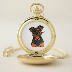 Happy Rottweiler Cartoon � Cute and Friendly Dog Pocket Watch