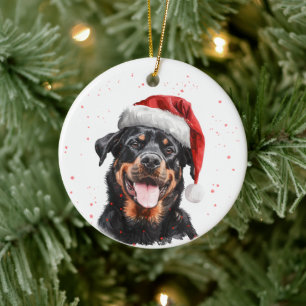 Happy Rottweiler Dog Christmas Personalized Ceramic Ornament