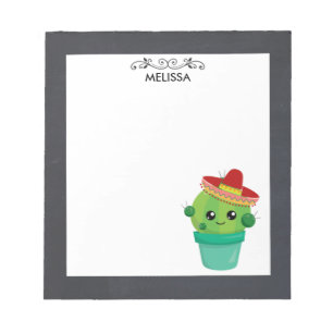 Happy Round Cactus Wearing a Red Sombrero Notepad