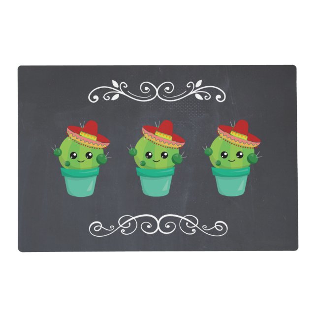Happy Round Cactus Wearing a Red Sombrero Placemat (Front)