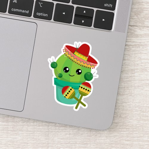 Happy Round Cactus Wearing a Red Sombrero Sticker