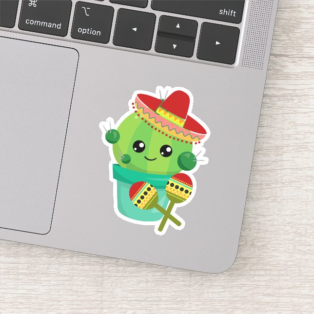Happy Round Cactus Wearing a Red Sombrero Sticker (Detail)