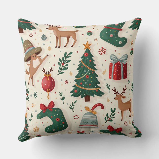 Happy Rudolphs Throw Pillow (Back)