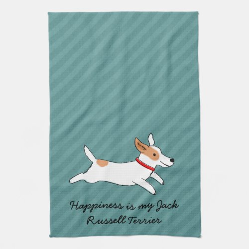 Happy Running Jack Russell Terrier _ Custom Text Kitchen Towel