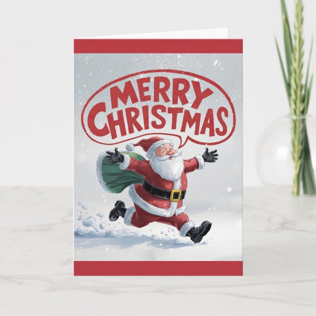Happy Running Santa Christmas Card (Front)