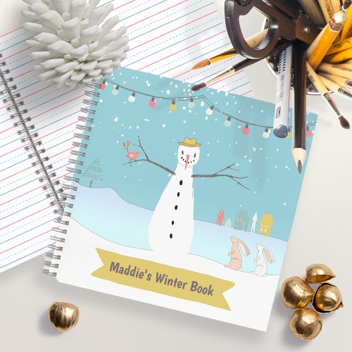 Happy Rustic Snowman Winter Scene Notebook