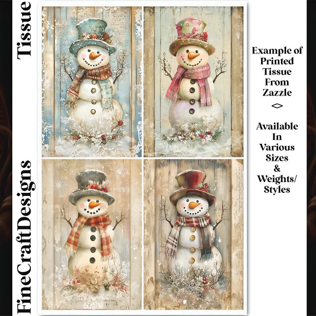 Happy Rustic Snowmen, Hat, Scarf DQ8 Decoupage Tissue Paper (Creator Uploaded)