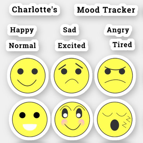 Happy Sad Angry Tired Normal Mood Faces Sticker