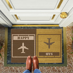 Happy Sad ,Housewarming,Personalized Welcome Fiber Doormat