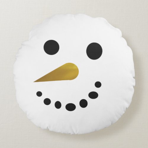 Happy Sad Snowman Holiday Pillow  Gold Nose