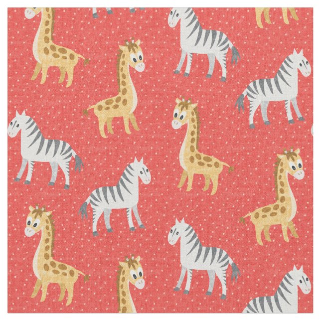 Happy Safari Zebras and Giraffes Cute Fabric (Close Up)