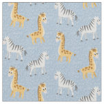Happy Safari Zebras and Giraffes Light Blue Fabric