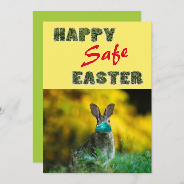 Happy & Safe Easter | Cute Funny Rabbit with Mask Holiday Card (Front/Back)