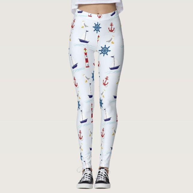 Happy Sailing Nautical Leggings (Front)