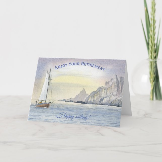 Happy Sailing Retirement Boat Sea Watercolor Card (Front)