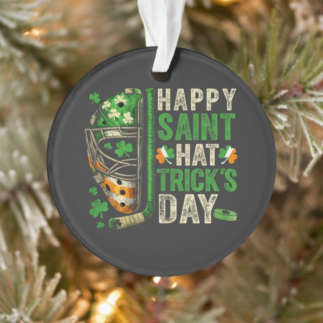 Happy Saint Hat Trick Ice Hockey Player Ornament (Tree)