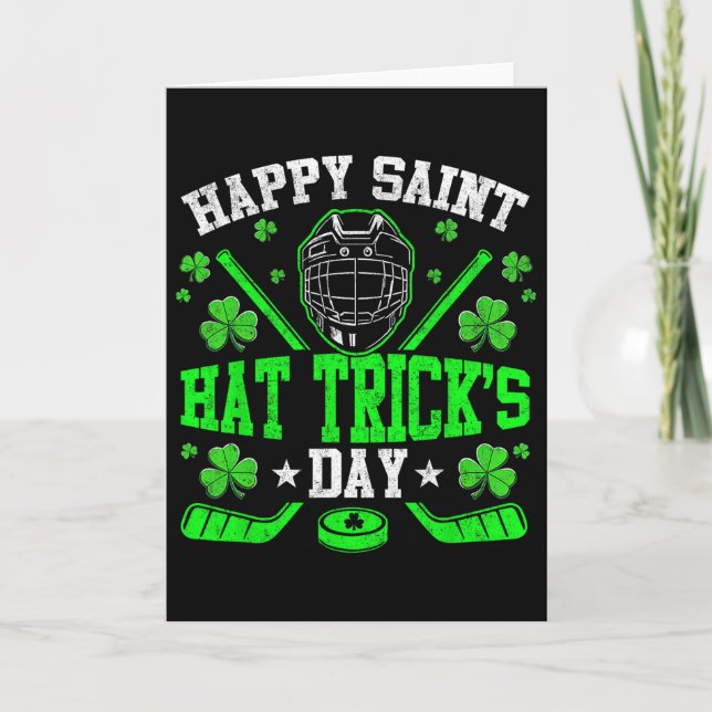 Happy Saint Hat Trick's Day Ice Hockey St. Patrick Card (Front)