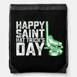 Happy Saint Hat Trick's Day Ice Hockey St Patricks Drawstring Bag