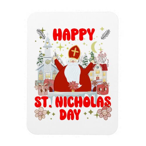 Happy Saint Nicholas Day retro decorative winter  Magnet