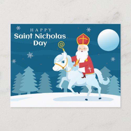 Happy Saint Nicholas Day White Horse Holiday Postcard