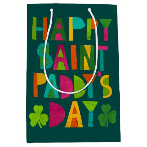 Happy Saint Paddys Day Bright Modern Lettering Medium Gift Bag