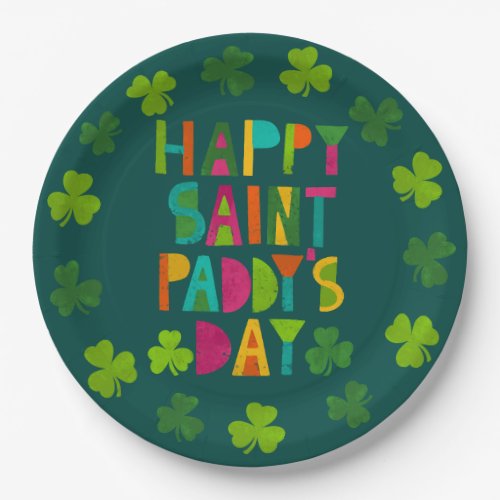 Happy Saint Paddys Day Bright Modern Lettering Paper Plates