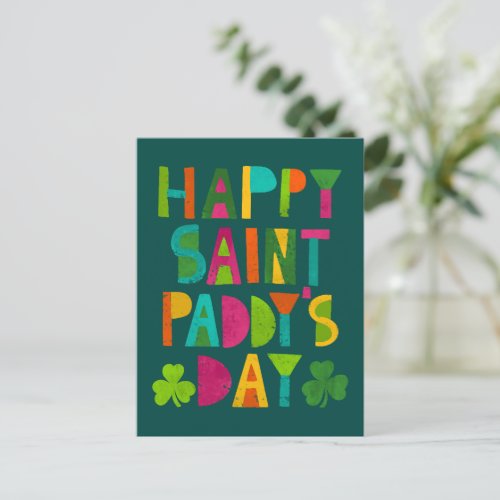 Happy Saint Paddys Day Bright Modern Lettering Postcard