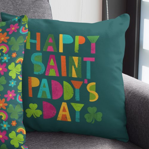 Happy Saint Paddys Day Bright Modern Lettering Throw Pillow