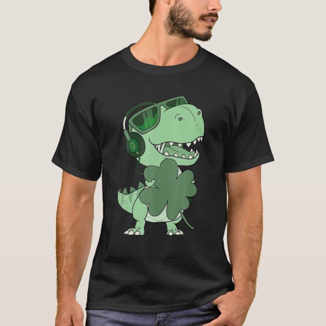 Happy Saint Pat Rex Day Dinosaur Shamrock St Patri T-Shirt (Front)