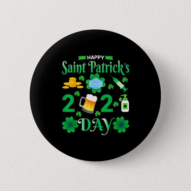 Happy Saint Patrick's Day 2024 Irish Shamrock Face Button (Front)