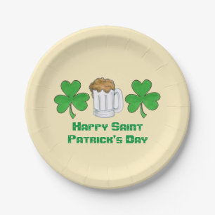 Happy Saint Patrick's Day Beer Green Shamrock Paper Plates