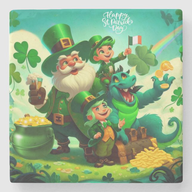 Happy Saint Patrick's Day colorful Stone Coaster (Front)